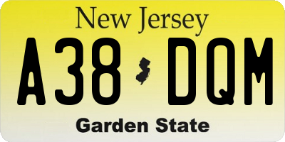 NJ license plate A38DQM