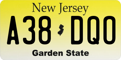 NJ license plate A38DQO