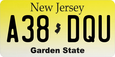 NJ license plate A38DQU