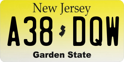 NJ license plate A38DQW