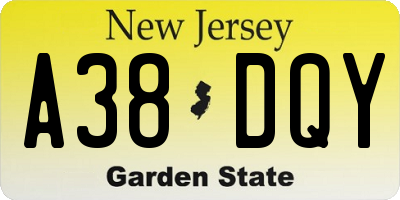 NJ license plate A38DQY