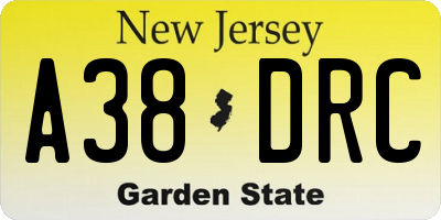 NJ license plate A38DRC