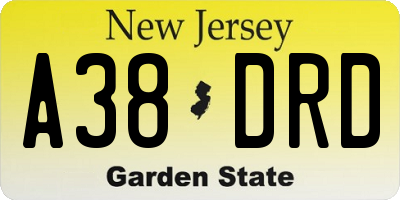 NJ license plate A38DRD