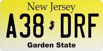 NJ license plate A38DRF