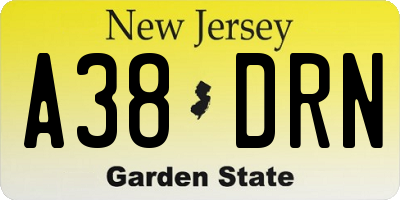 NJ license plate A38DRN