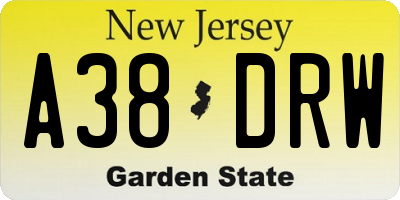 NJ license plate A38DRW