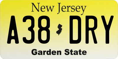 NJ license plate A38DRY