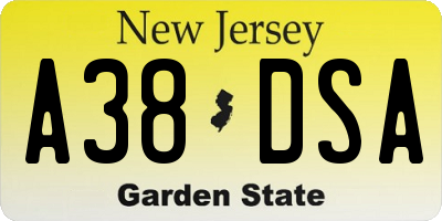 NJ license plate A38DSA