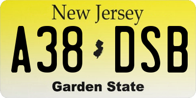 NJ license plate A38DSB