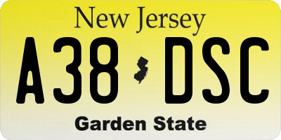 NJ license plate A38DSC