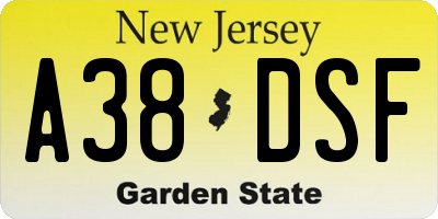 NJ license plate A38DSF