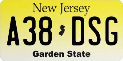 NJ license plate A38DSG