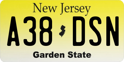 NJ license plate A38DSN