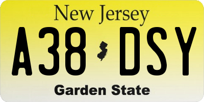NJ license plate A38DSY