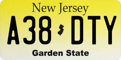 NJ license plate A38DTY