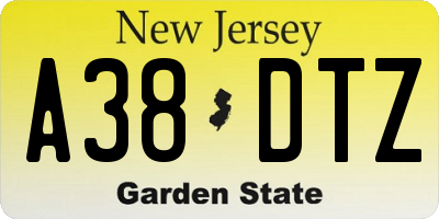 NJ license plate A38DTZ