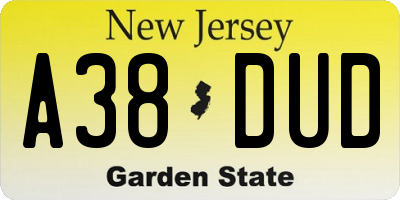 NJ license plate A38DUD
