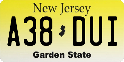 NJ license plate A38DUI