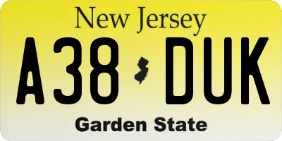 NJ license plate A38DUK