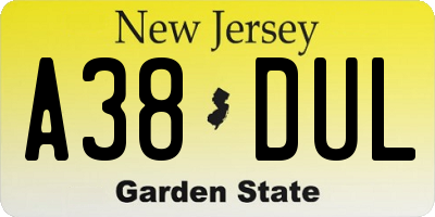 NJ license plate A38DUL