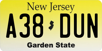 NJ license plate A38DUN