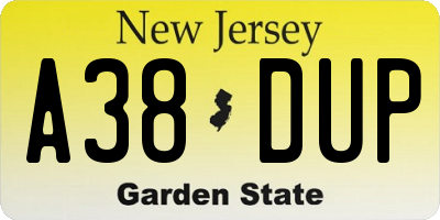 NJ license plate A38DUP