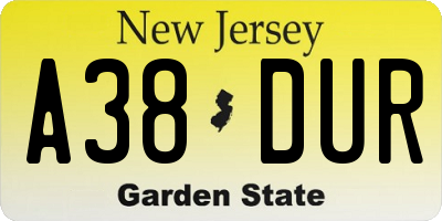 NJ license plate A38DUR