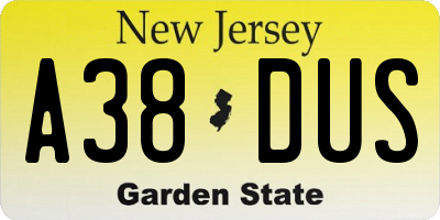 NJ license plate A38DUS