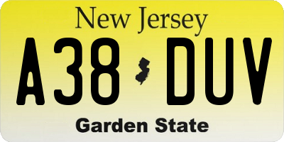 NJ license plate A38DUV