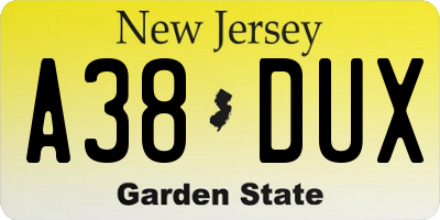 NJ license plate A38DUX