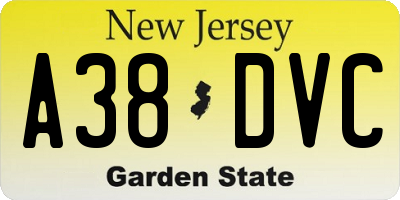 NJ license plate A38DVC