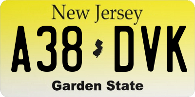NJ license plate A38DVK