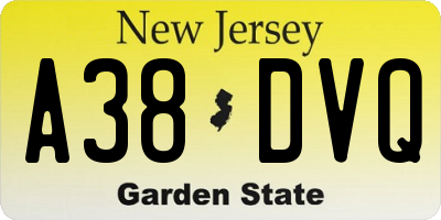 NJ license plate A38DVQ