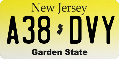 NJ license plate A38DVY