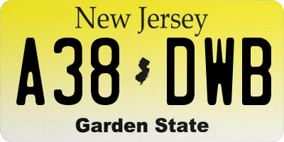 NJ license plate A38DWB