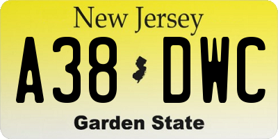 NJ license plate A38DWC