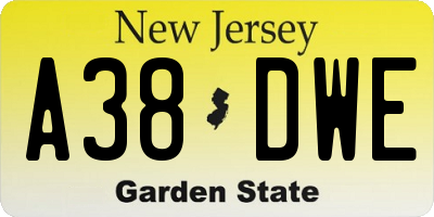 NJ license plate A38DWE