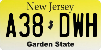 NJ license plate A38DWH