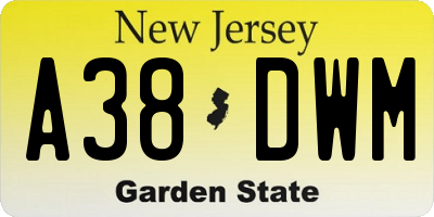 NJ license plate A38DWM