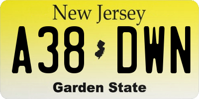 NJ license plate A38DWN