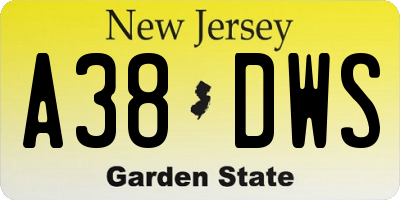 NJ license plate A38DWS