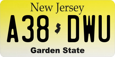 NJ license plate A38DWU