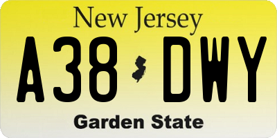 NJ license plate A38DWY