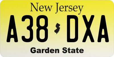 NJ license plate A38DXA