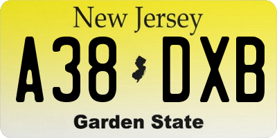 NJ license plate A38DXB