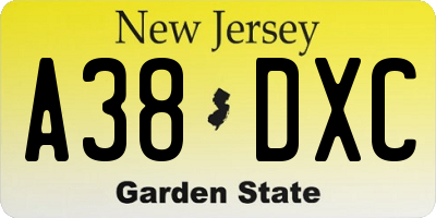 NJ license plate A38DXC