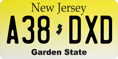 NJ license plate A38DXD