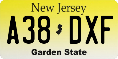 NJ license plate A38DXF