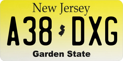 NJ license plate A38DXG