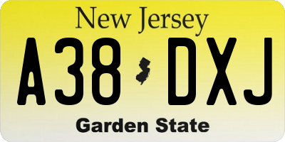 NJ license plate A38DXJ